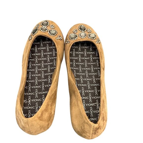 Vionic Cameron Brown Tan Suede Jeweled Orthaheel Slip On Ballet Flat Women 6.5 - Picture 5 of 11